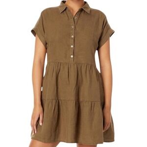 Michael Stars Women's‎ Greta Linen Short Sleeve Tiered Dress Dolma Size S